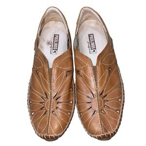 Pikolinos Jerez Brown Floral Cut Out Calf Skin Leather Loafers  Size: EU38 US7.5